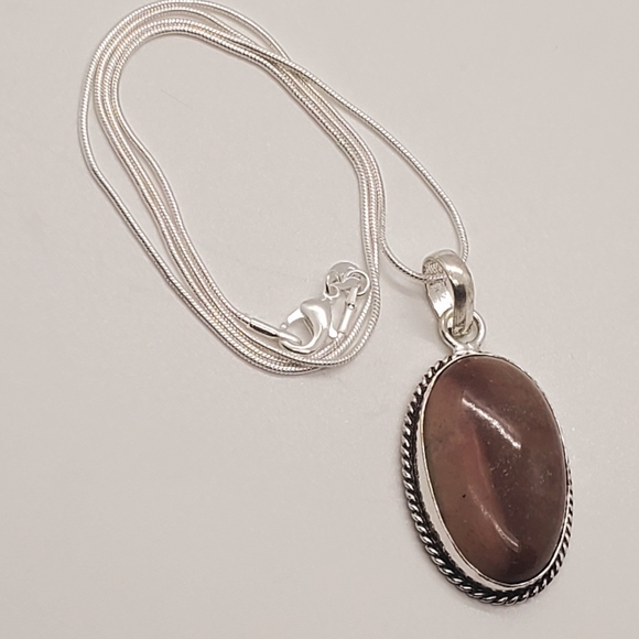Brown Oval Gemstone SterlingSilver Plated Necklace - Picture 4 of 7